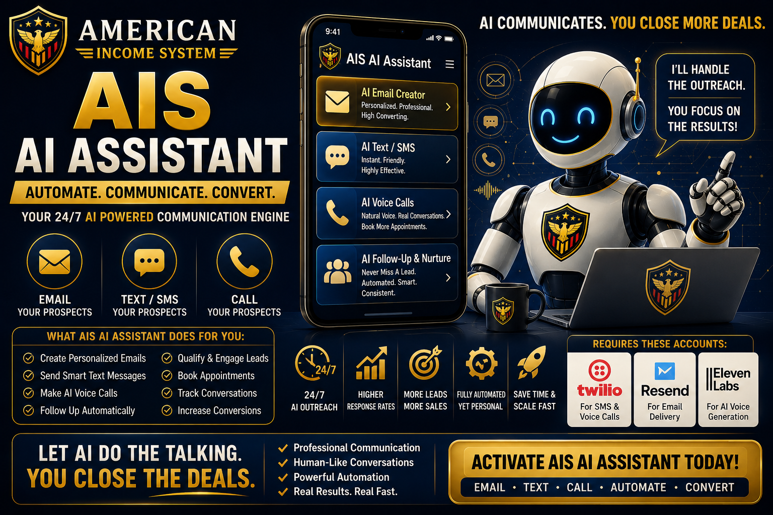 AIS AI Assistant — automate email, text, voice calls, and follow-up to close more deals